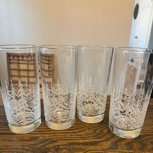 Libbey Frosty Pines Tree Highball Glasses - Set of 4